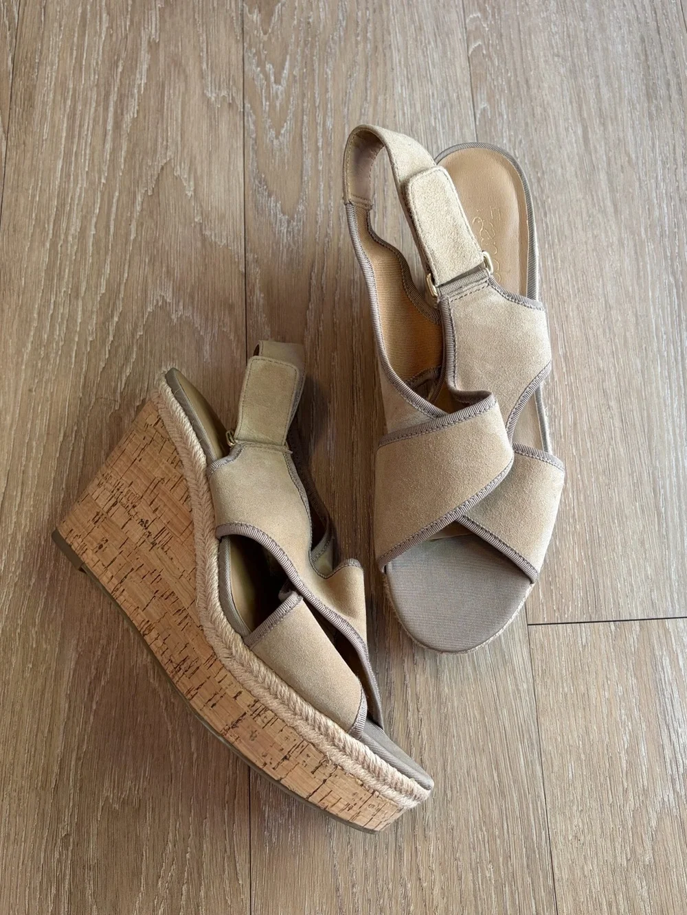 Franco Sarto Beige Cork Espadrille Wedge Sandals